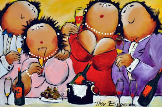 Theo Broeren — Tafel gesprek, acryl op linnen