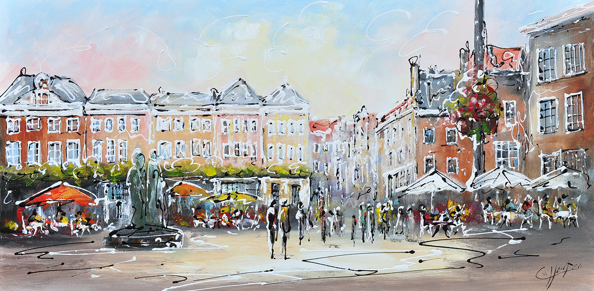 Caspar van Houten — Op de Grote Markt, olieverf op linnen