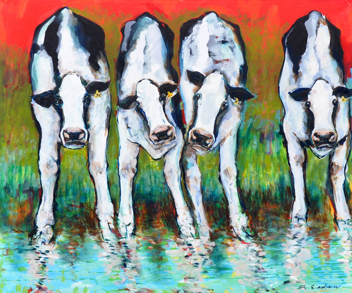 Frits van Eeden — Met de poten in het water, acryl op linnen