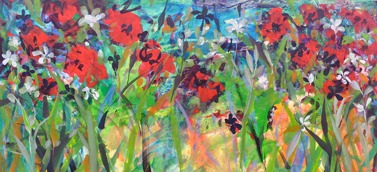 Frits van Eeden — Veldbloemen in het wild, acryl op linnen