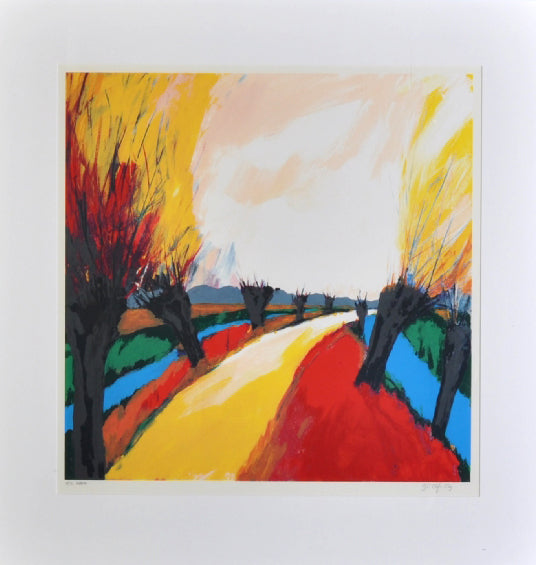 Gerda Elfring — Landschap met wilgen, zeefdruk