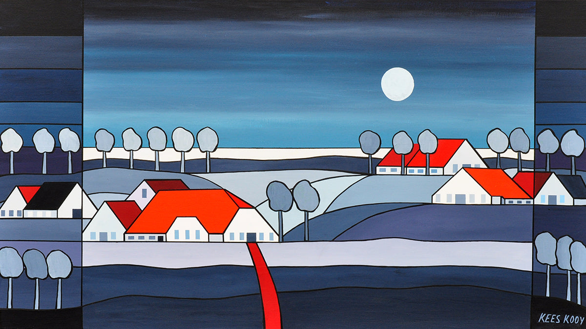 Kees Kooij — Het Dorp, acryl op linnen