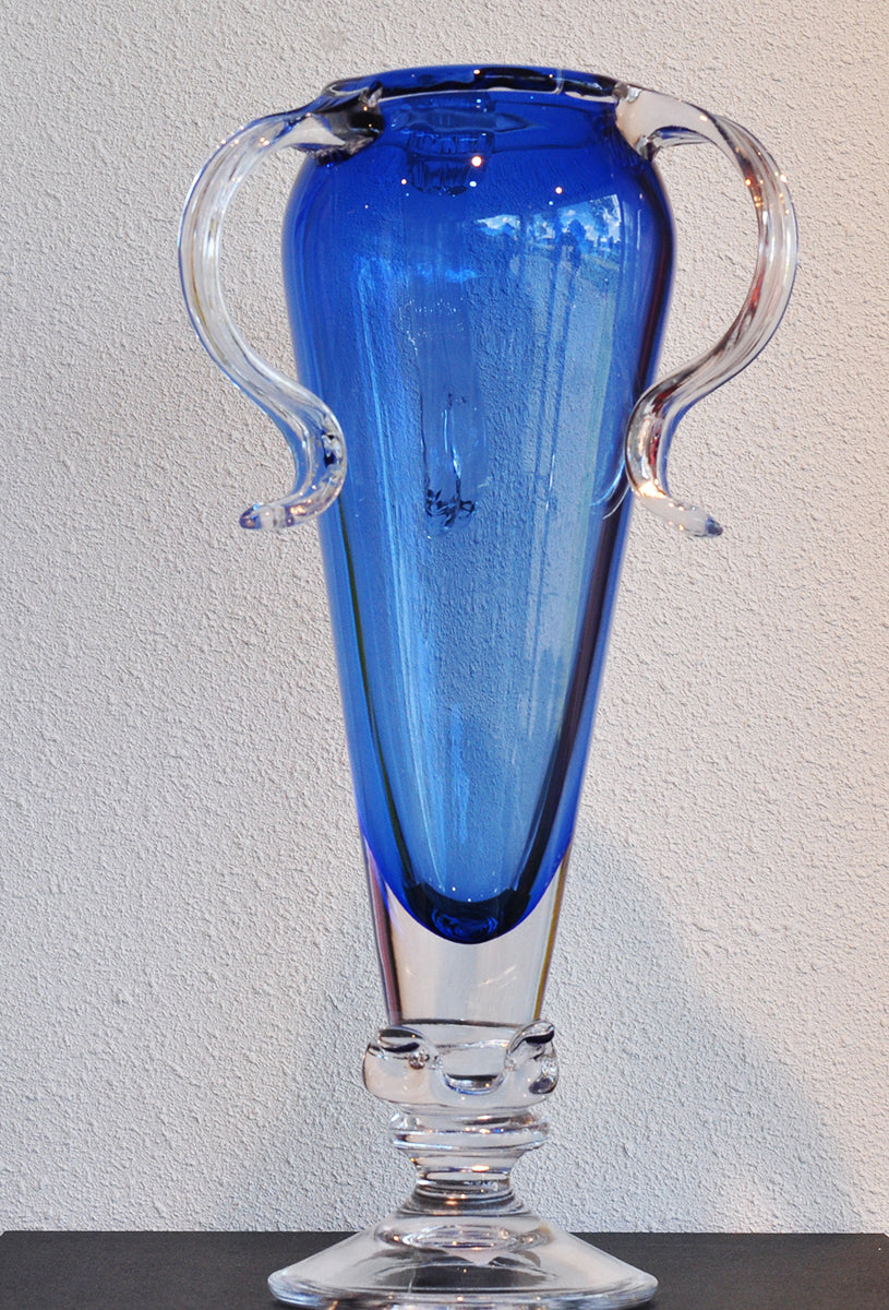 Loranto — Vaas, blauw-transparant, met oren, glas