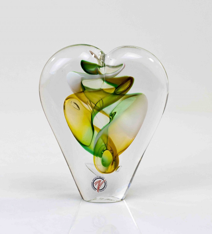 Loranto — Hart, klein cognac-groen-wit, glas