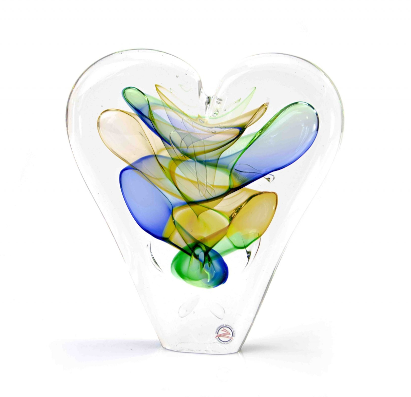 Loranto — Hart, groot goud-blauw-groen, glas