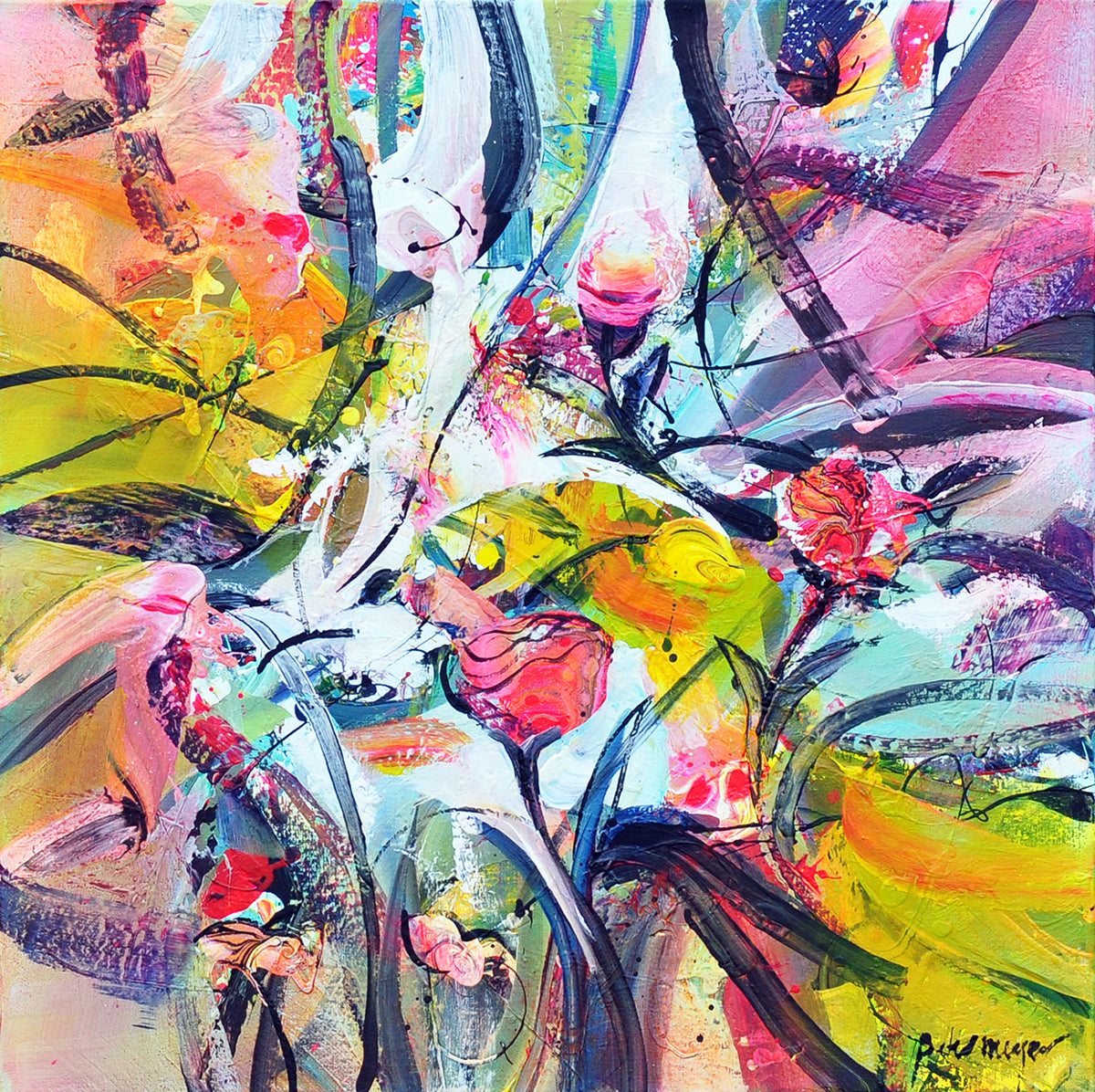 Peter Meijer — Flowers and Birds, acryl op linnen