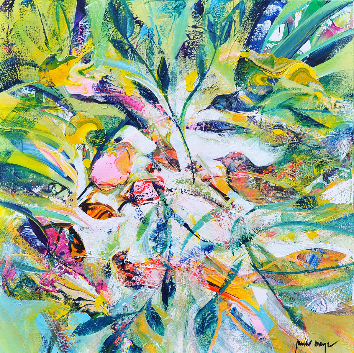 Peter Meijer — Composition with birds, acryl op linnen