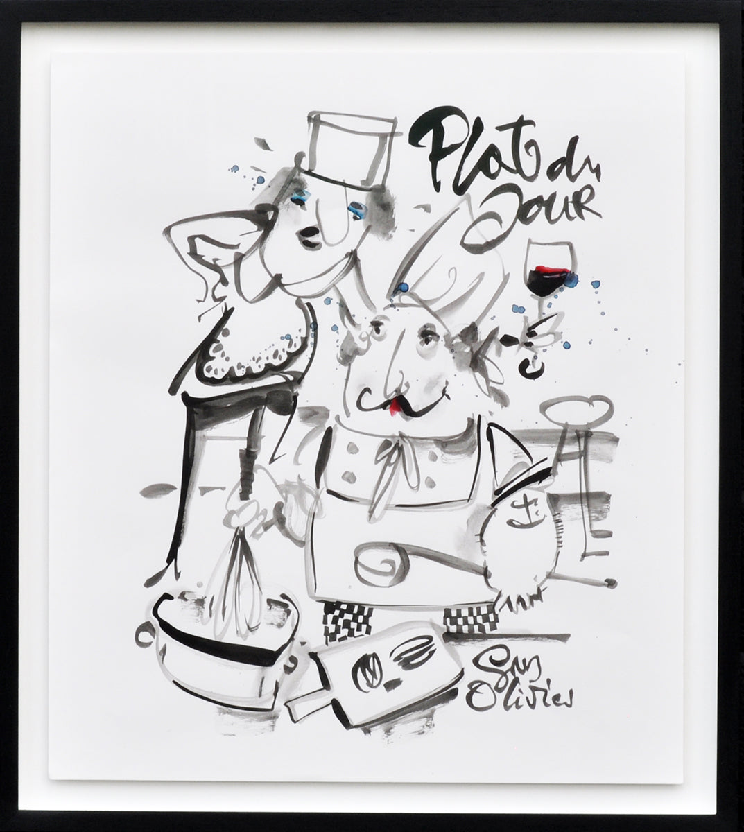 Guy Olivier — Plat du Jour, acryl op papier (in museumglas)
