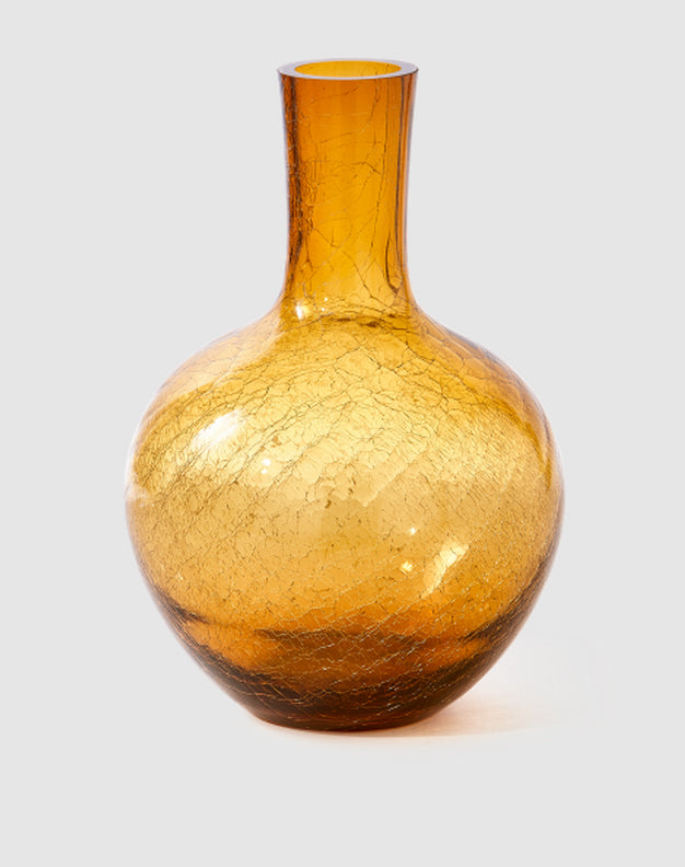 Pols Potten — Gecraqueleerde bolvaas, geel L, glas