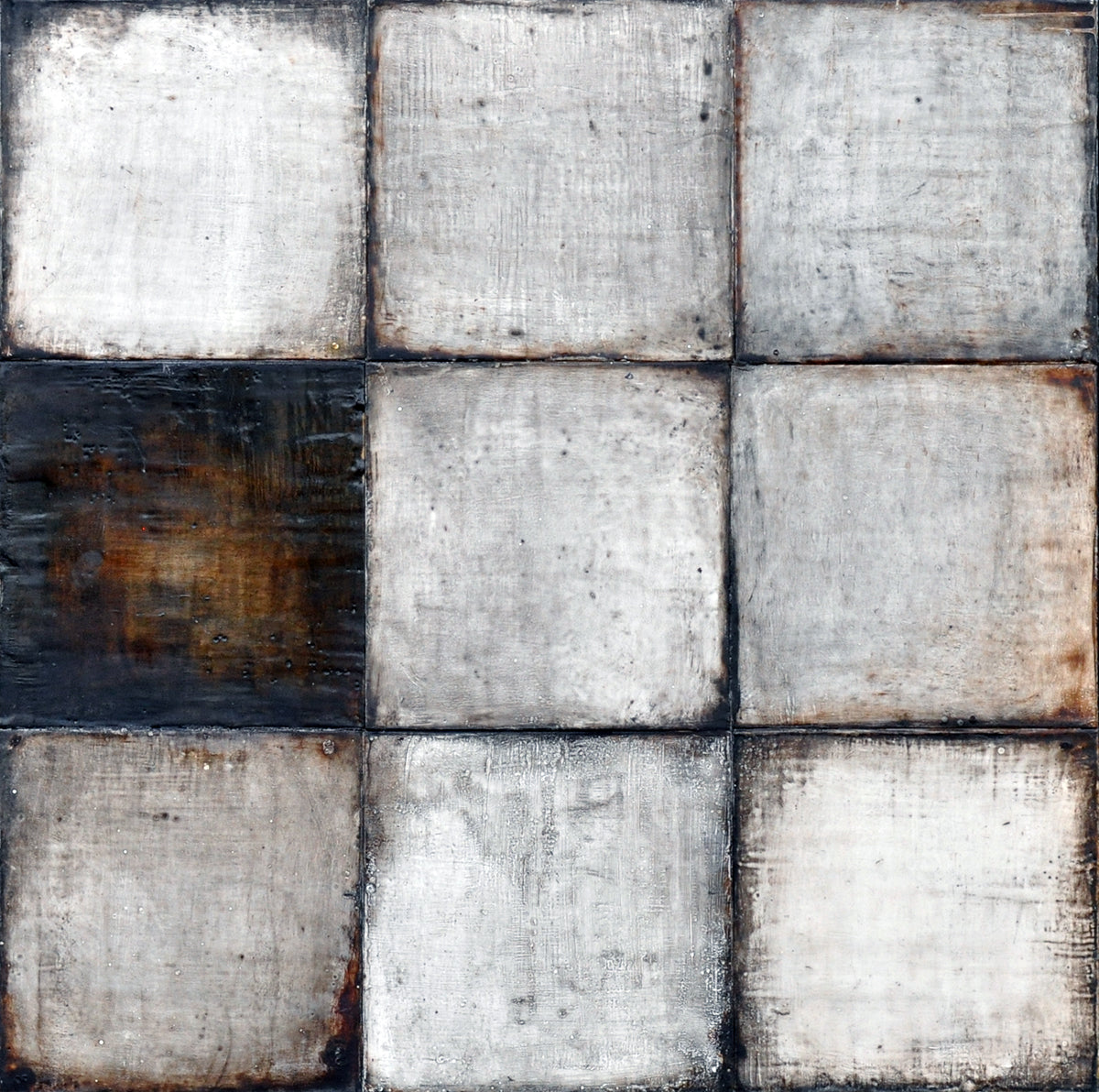 Suus Kooijman — Nine Blocks with Brown, mixed media met bijenwas