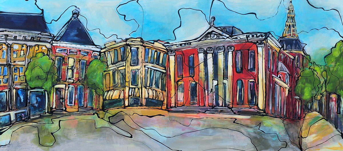 Janet Timmerije — Vismarkt, acryl op linnen