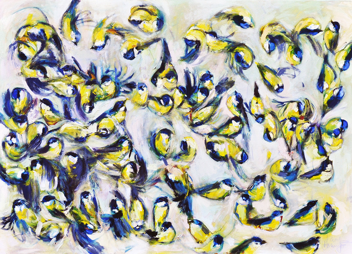 Janet Timmerije — Blue tits, mixed media