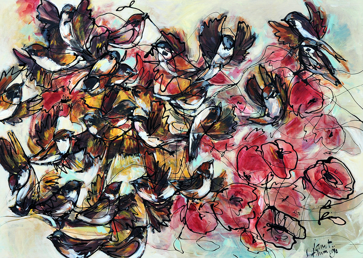 Janet Timmerije — Mussen, acryl op linnen