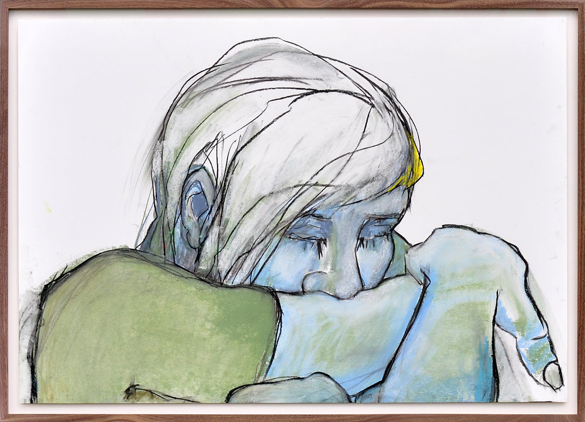 Marijke Vijfhuizen — Blauwgroen meisje, pastel op papier