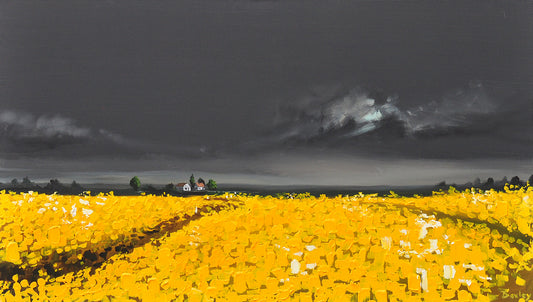 Finn Baxley — Distant Farmstead, acryl op linnen