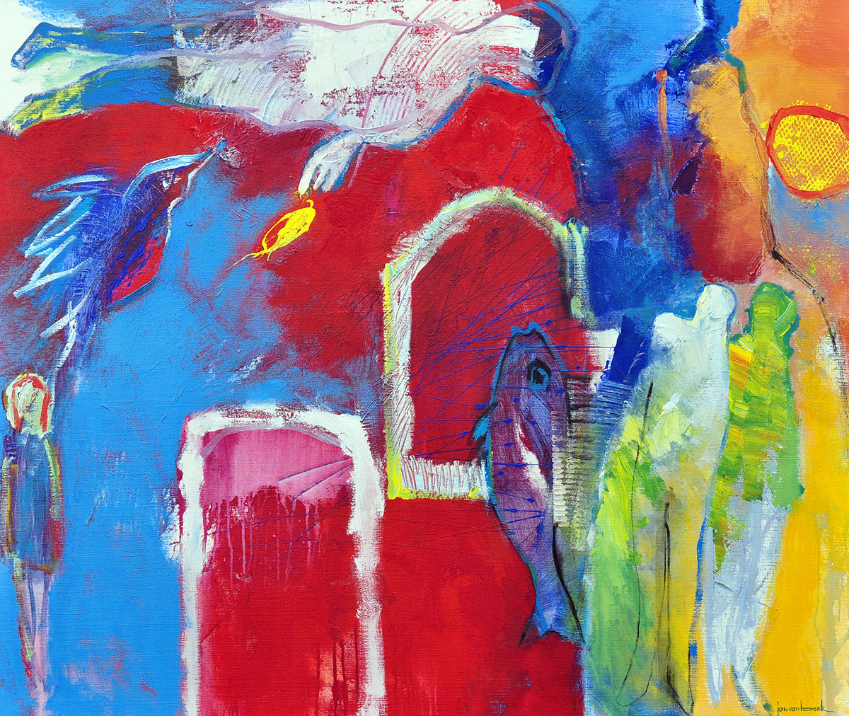 Jos van Beek — Huis verlaten en terugkeren, acryl op linnen