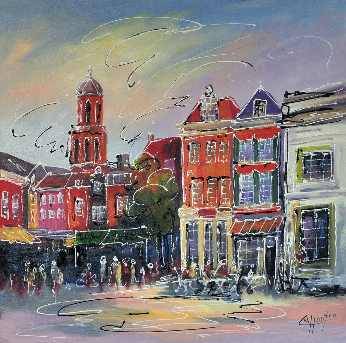 Caspar van Houten — Grote markt, olieverf op linnen