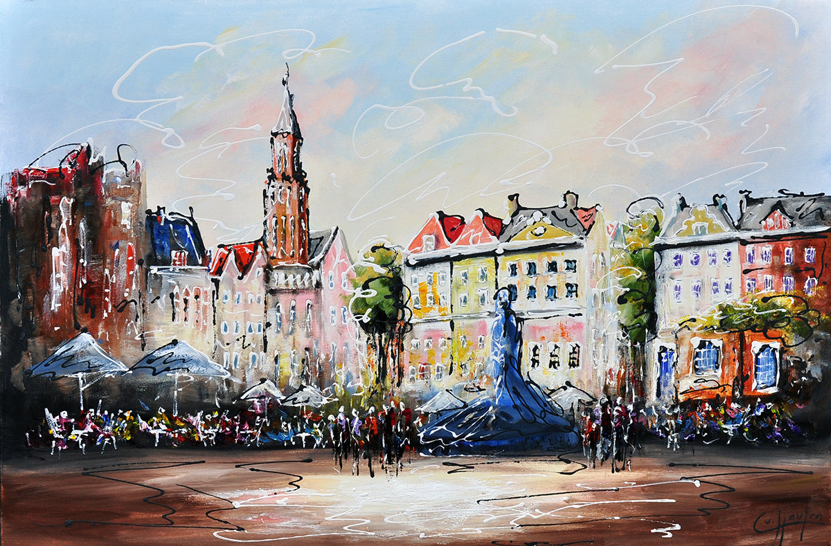 Caspar van Houten — Grote markt Zwolle, olieverf op linnen