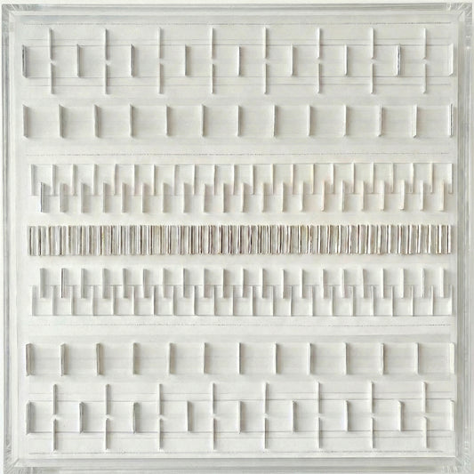 Charlotte Burgmans — Organized Chaos 30, mixed media in uv plexiglas cover