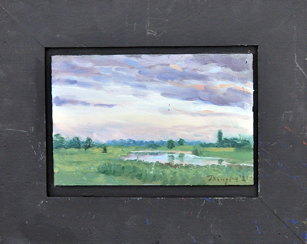 Daniel Douglas — Zicht op de IJssel, olieverf op paneel