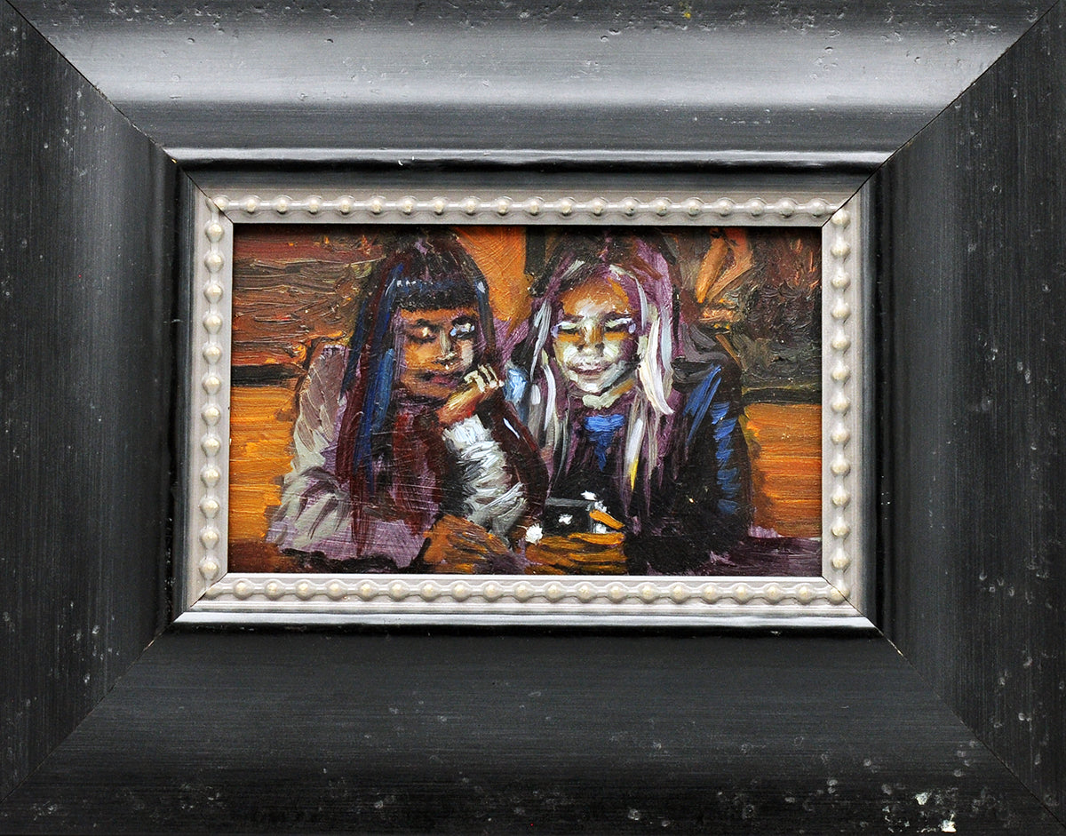 Daniel Douglas — Nieuw licht, studie twee dames, olieverf op paneel