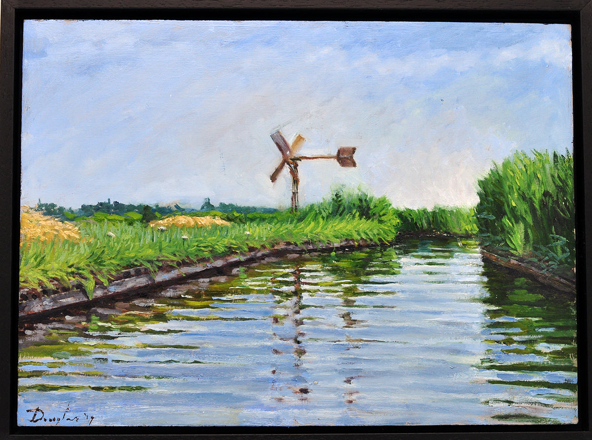 Daniel Douglas — Windwijzer in landschap, olieverf op paneel