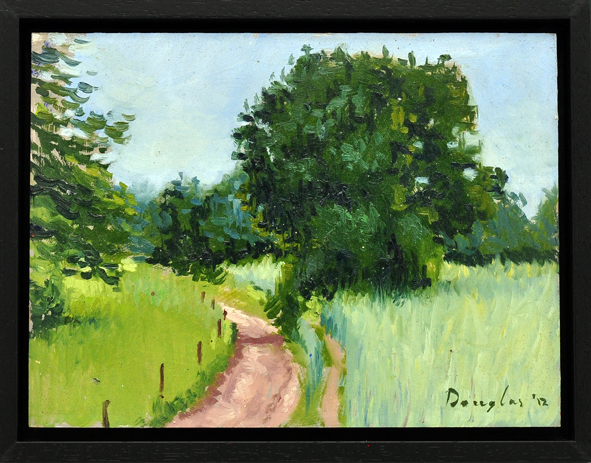Daniel Douglas — Zandpad door de wei, olieverf op paneel