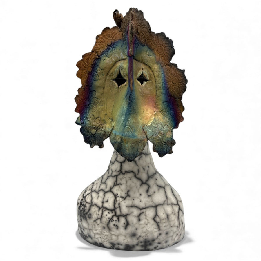 Colja de Roo — Vogelmasker met tors, kopermat en naked raku