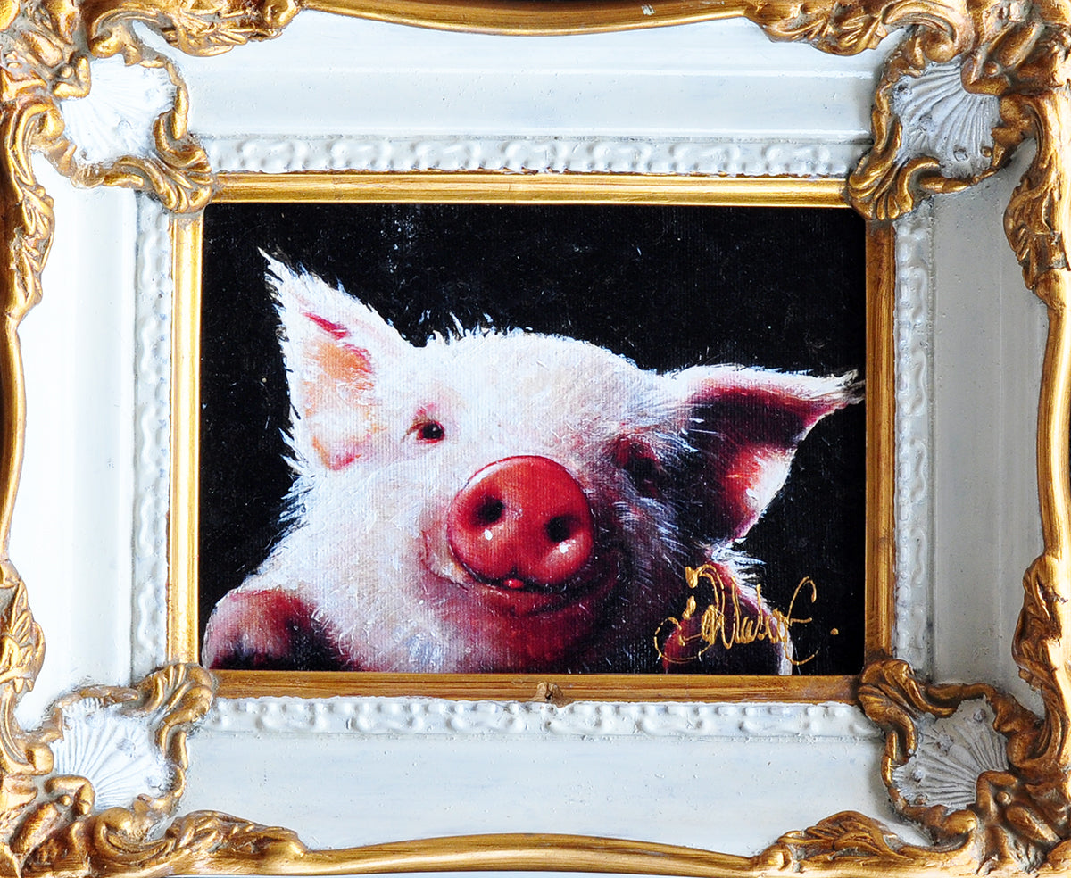Peter Donkersloot — Varkentje (wit barokke lijst), ingeschilderd giclee op linnen
