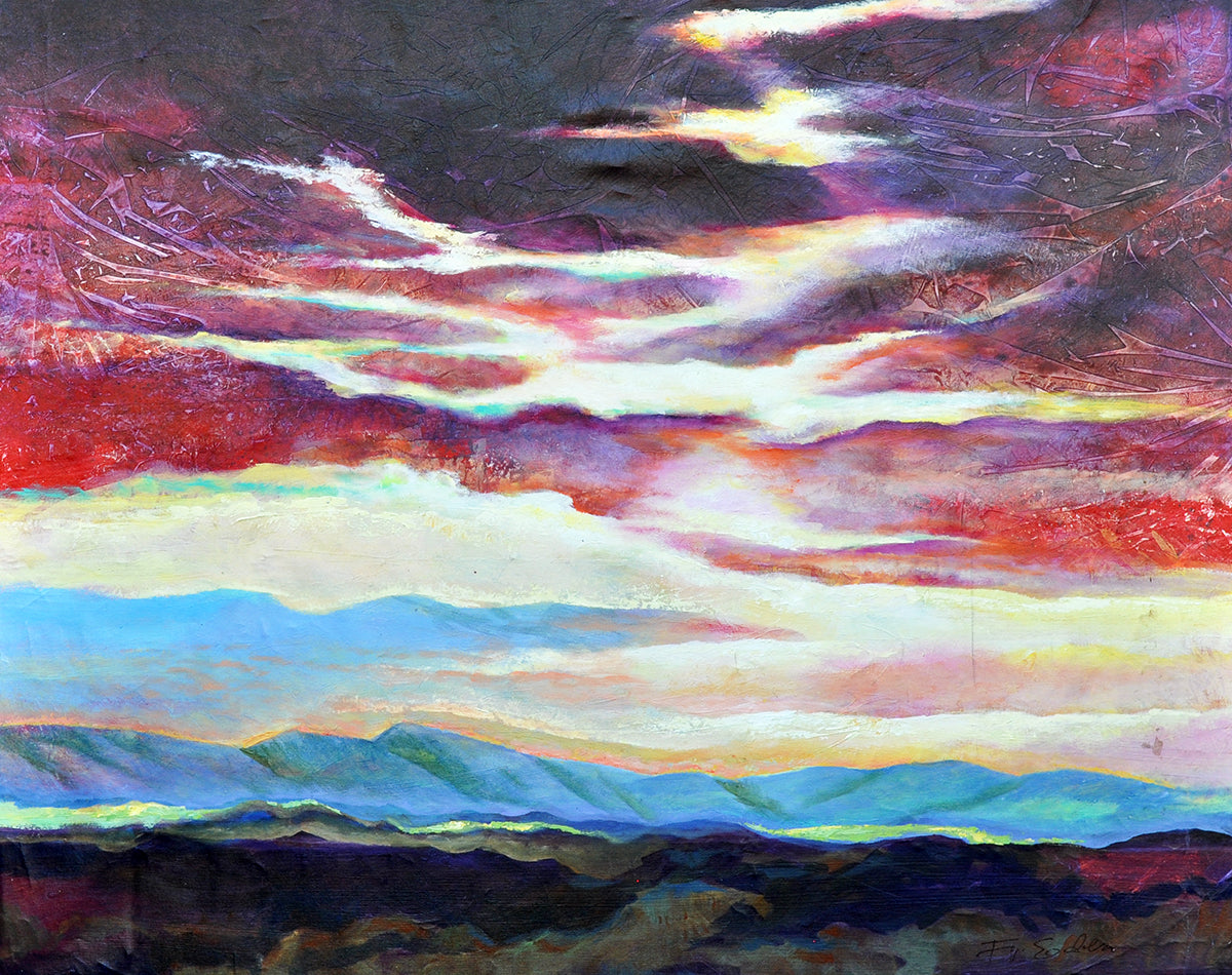 Frits van Eeden — Zonsondergang boven de vallei, acryl op linnen
