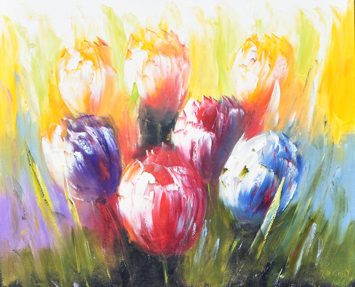 Jochem de Graaf — Colorful tulips, olieverf op linnen