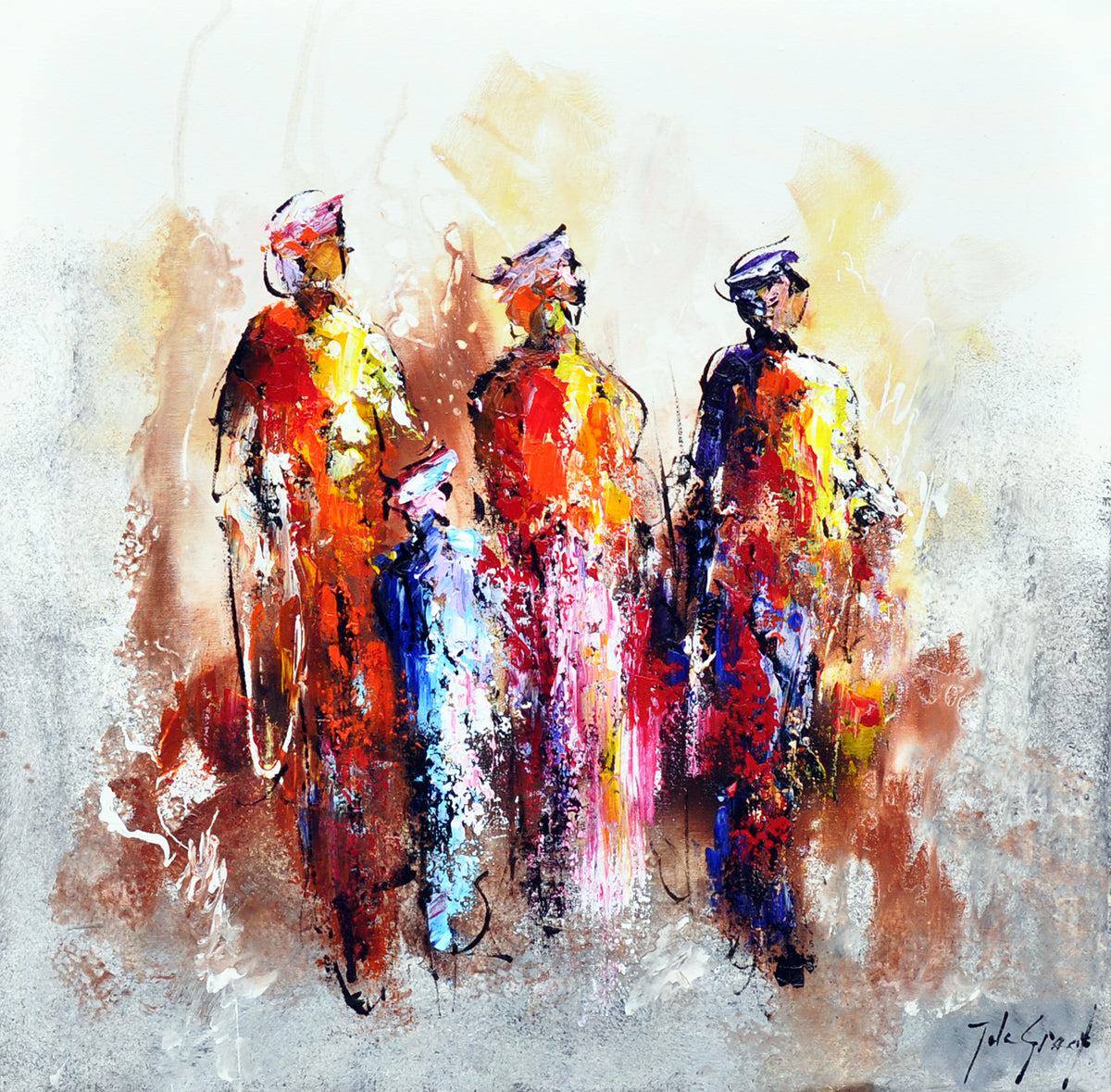 Jochem de Graaf — Gekleurde dames, olieverf op linnen