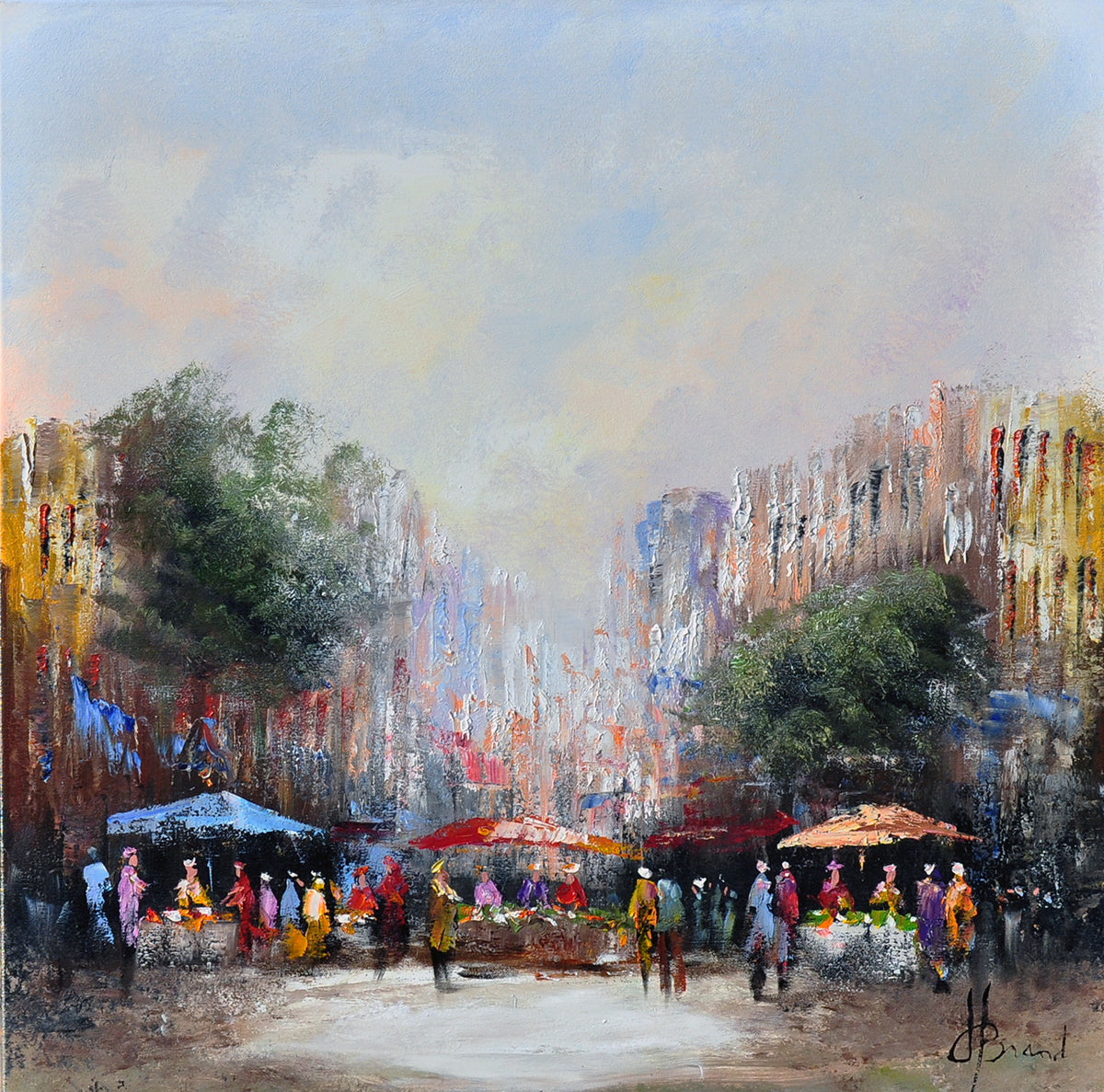 Henry Brand — De bloemenmarkt, olieverf op linnen