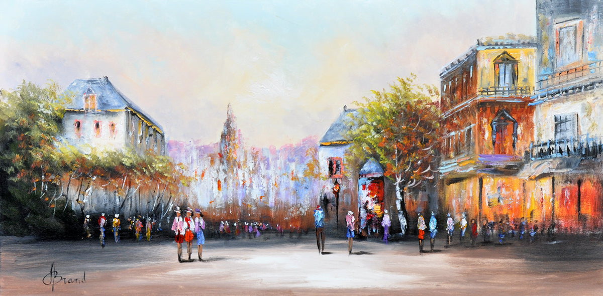 Henry Brand — Zomer op het plein, olieverf op linnen