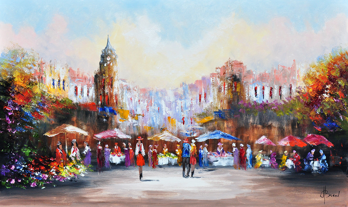 Henry Brand — Bloemen en Parasols, olieverf op linnen