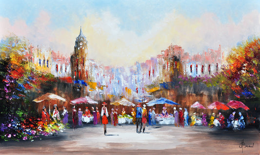 Henry Brand — Bloemen en Parasols, olieverf op linnen