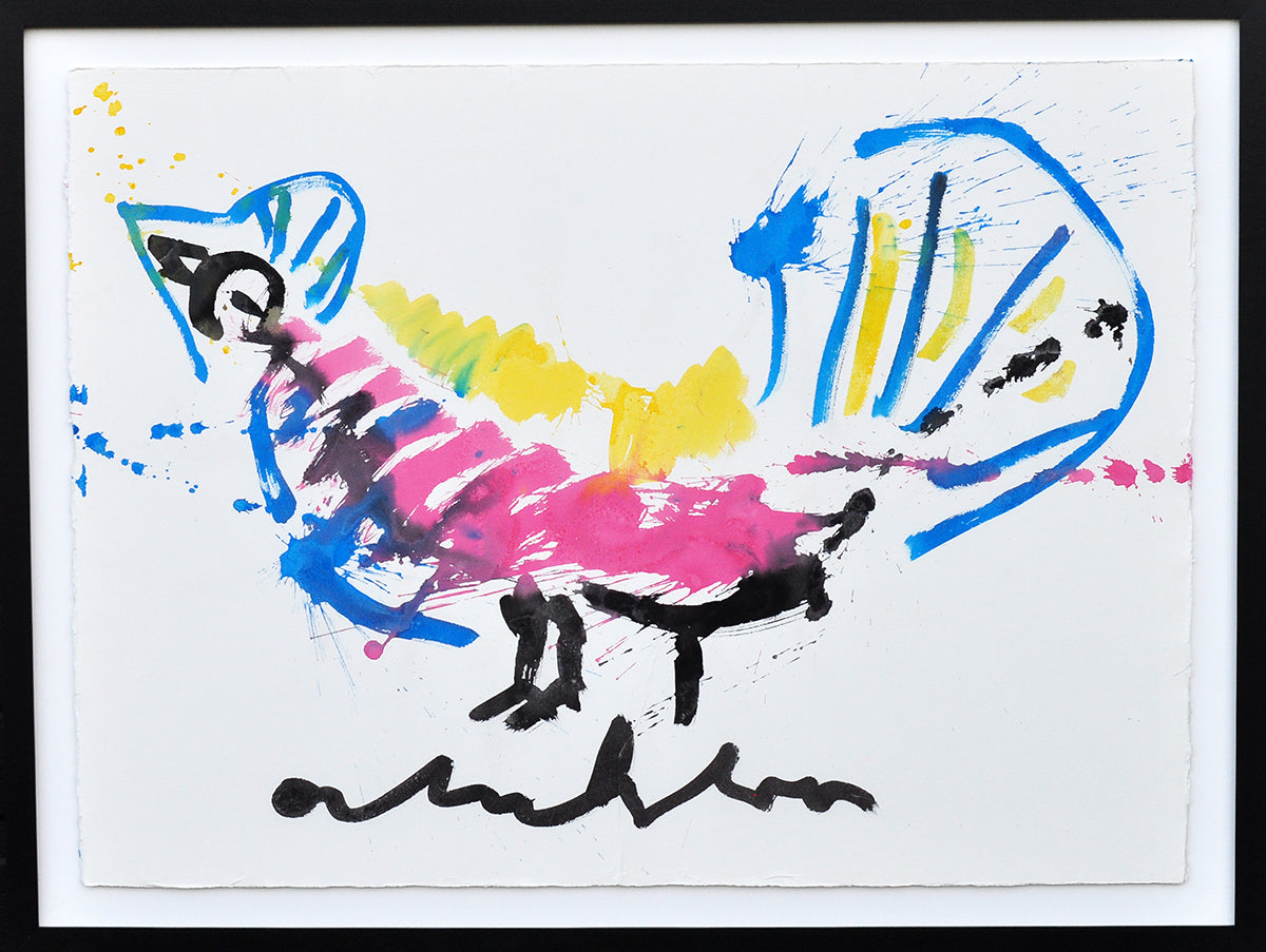 Anton Heyboer — Kip in de stilte, gouache (in museumglas)