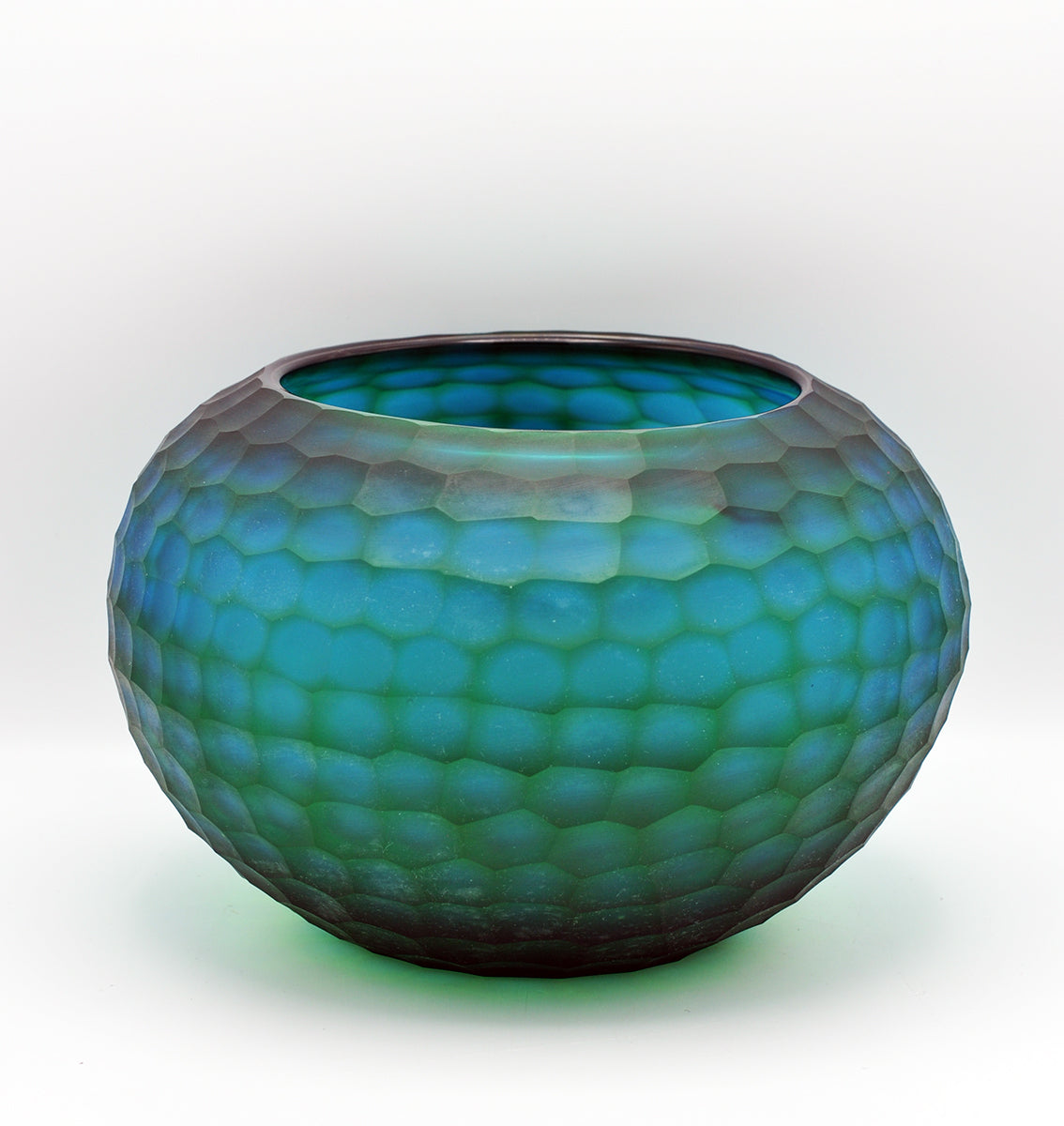 O4HOME — Organisch gesneden kom, turquois L, glas