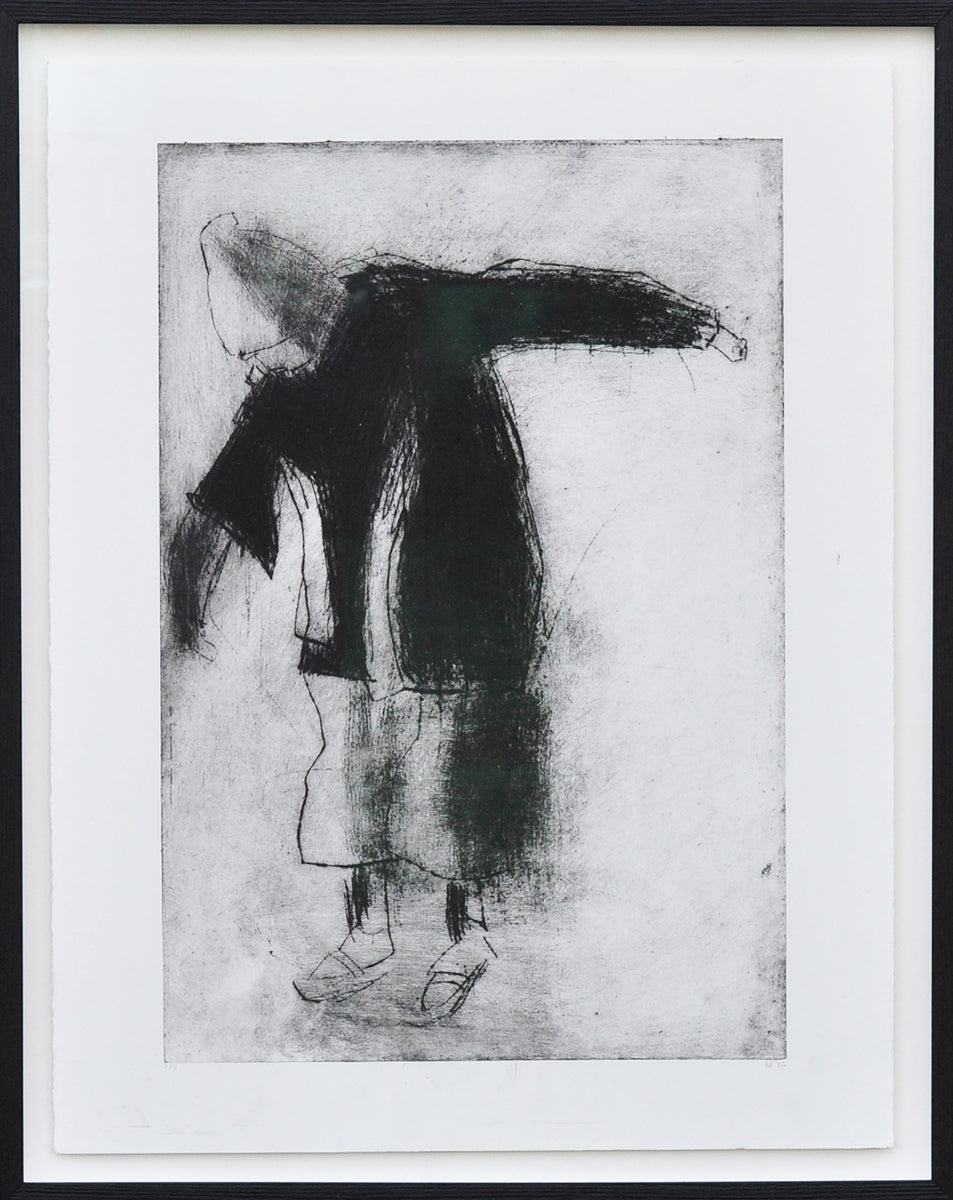 Krin Rinsema — Op glad ijs, droge naald ets (museumglas)