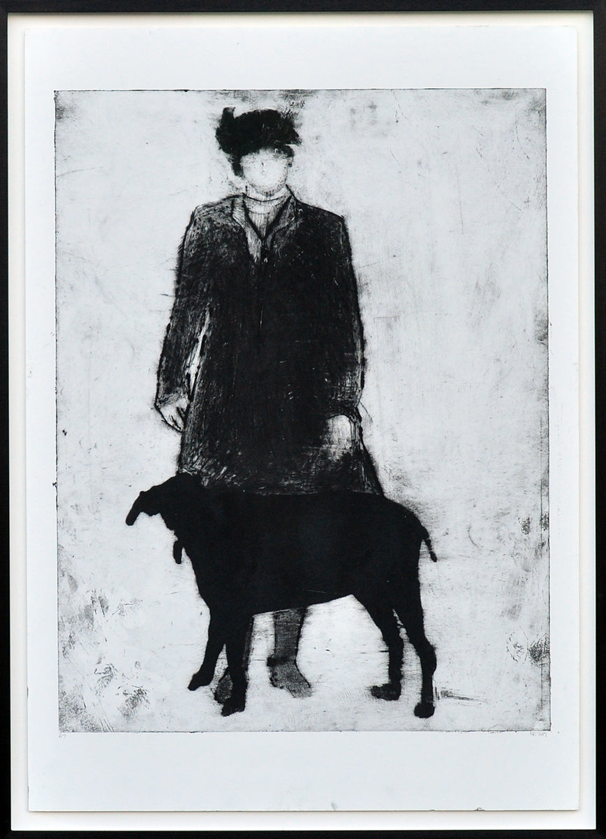 Krin Rinsema — Hond uitlaten, droge naald ets (museumglas)