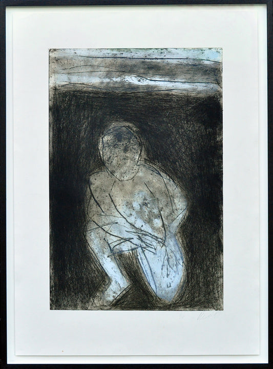 Krin Rinsema — Geknield in het gras, droge naald ets (museumglas)