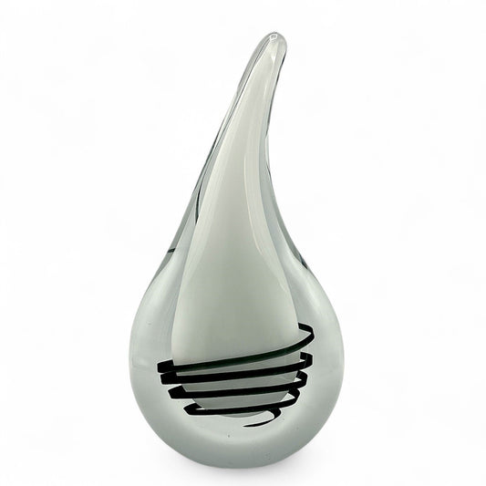 Loranto — Druppel plat L wit-zwarte spiraal, glas