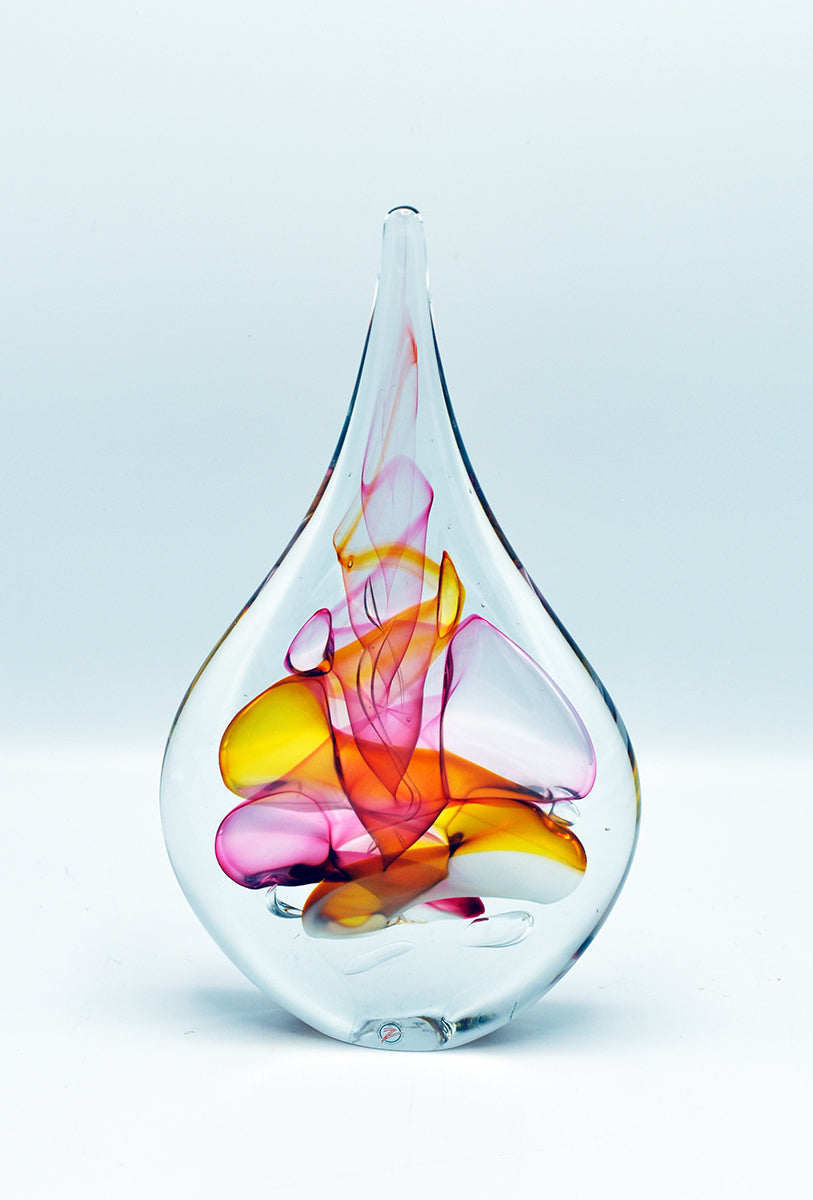 Loranto — Druppel plat groot, roze-geel-wit, glas