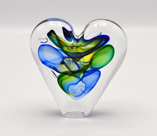 Loranto — Hart, klein blauw-geel-groen, glas