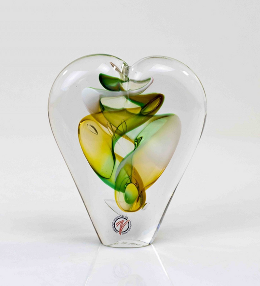 Loranto — Hart, klein cognac-groen-wit, glas