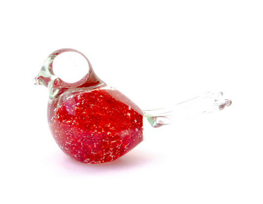 Loranto — Vogel, rood met luchtbellen, glas