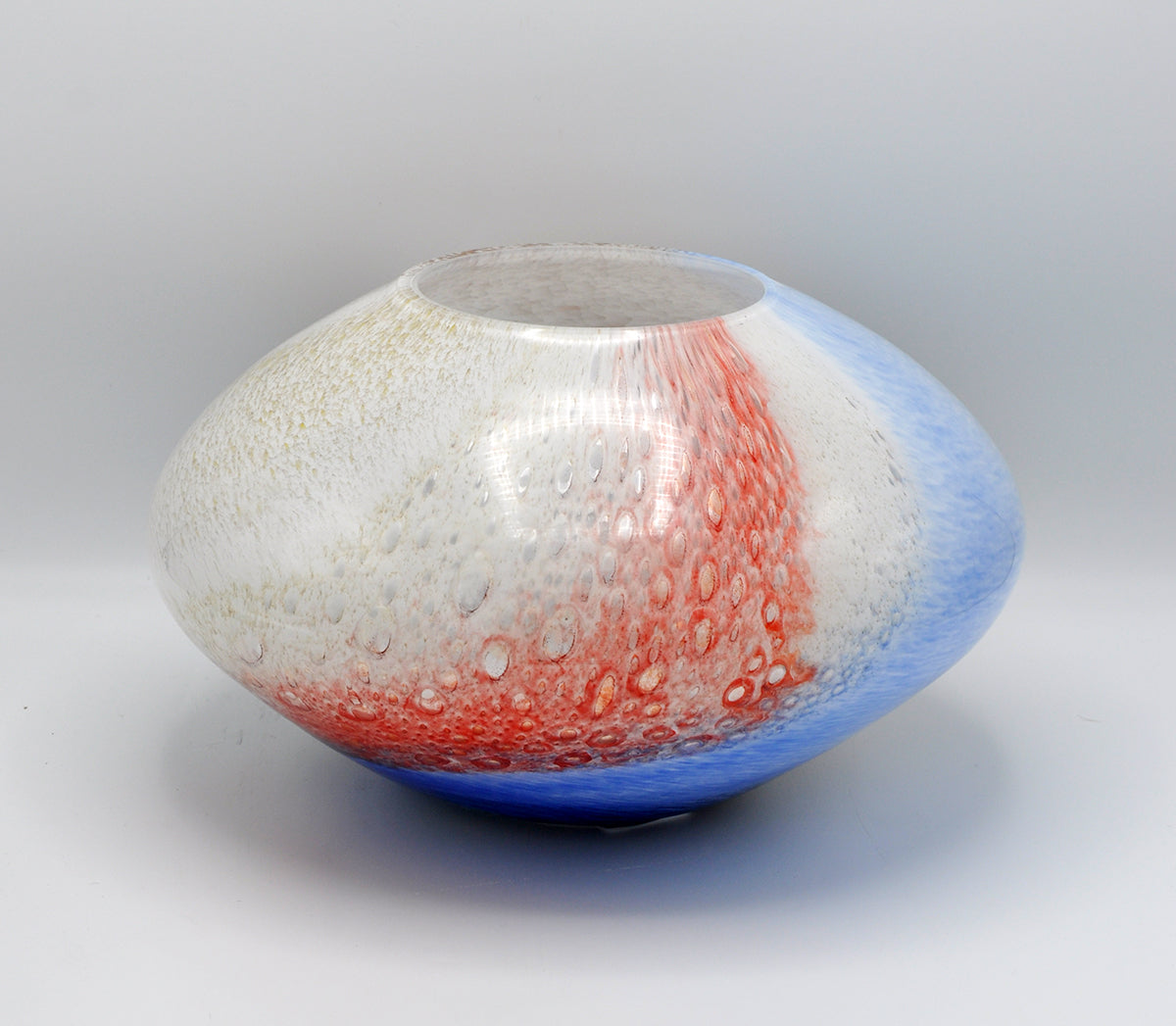 Loranto — Palette, vaas oranje-geel-blauw, laag, glas