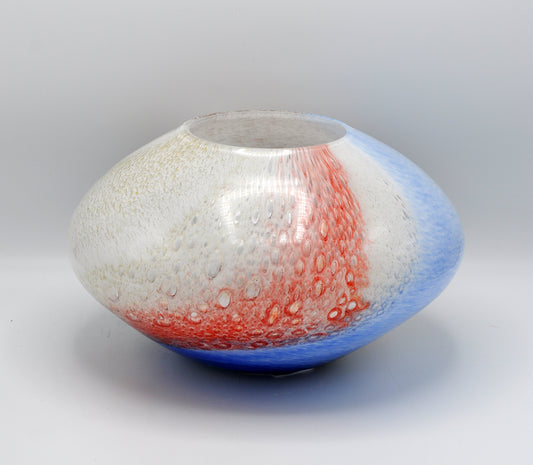 Loranto — Palette, vaas oranje-geel-blauw, laag, glas