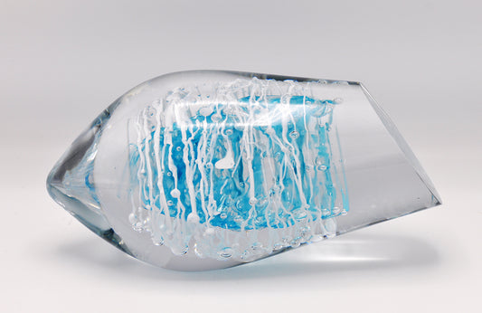 Loranto — Object ei groot turquoise/wit, glas