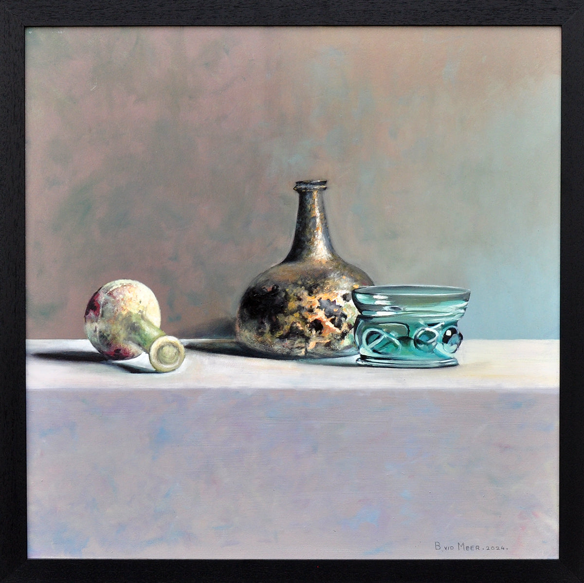 Bert van der Meer — Stilleven met reflecties, olieverf op paneel